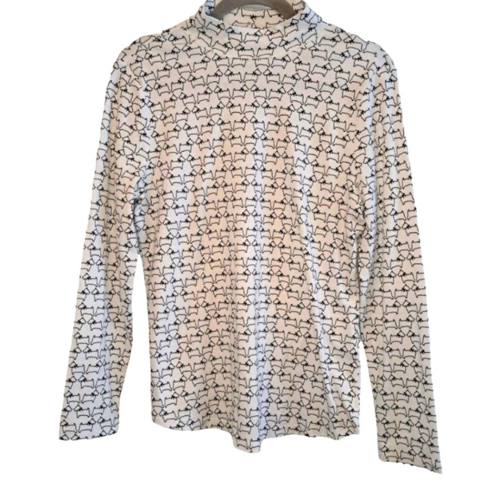 Charter Club Black Scottie Dog Mock Neck Shirt Supima Cotton Size Medium